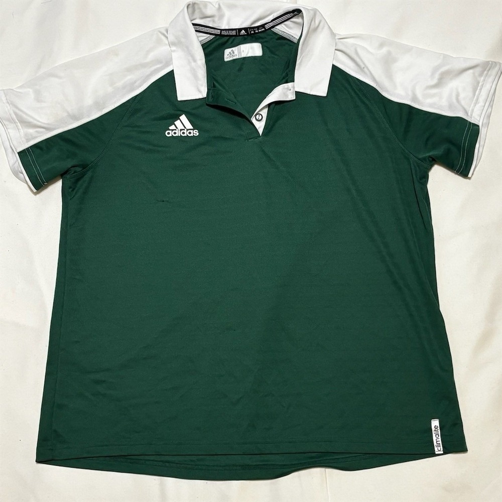 Adidas Polo Shirt Kids 2XL Green White Colorblock Short Sleeve Golf